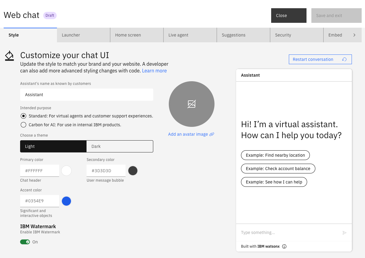 IBM Watson Assistant UI