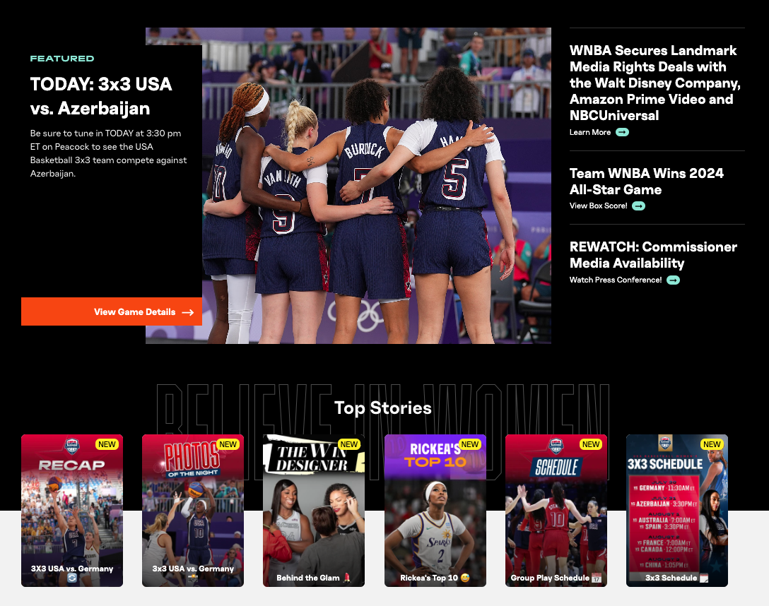 WNBA home page